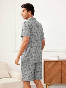 Men'S Wolf Printed Casual Homewear Set - Light Grey - View 2