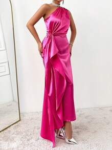 SHEIN Cottnline Women's One Shoulder Ruffle Cocktail Party Dress - Pink - View 5