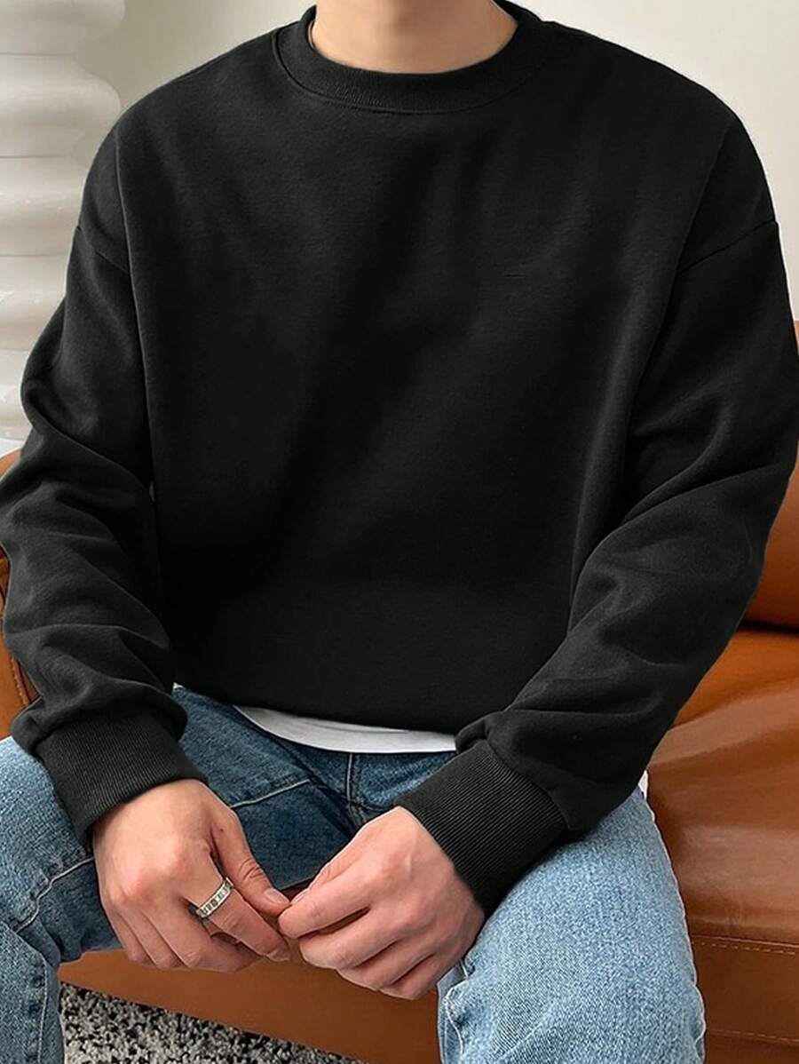 Manfinity Homme 1 件宽松男士纯色圆领运动衫