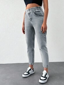 SHEIN Cottnline Tapered Jeans - Light Wash - View 3