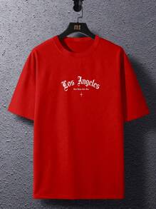 Manfinity EMRG 男士字母印花下滑肩t恤 - 紅色 - 查看 3