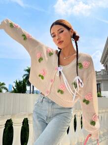 SHEIN Qutie Women's Fun Floral Cardigan - Multicolor - View 6