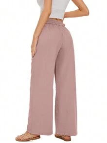 Women'S Drawstring Wide Leg Pants - Pink - View 2
