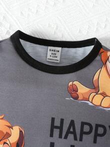 Em bé Con trai Mùa Xuân Mùa hè Đúng mốt Hoạt hình Sư tử In Khẩu hiệu Ngắn tay Áo thun Và Dài Quần - Nhiều màu - Xem 6