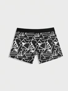Men'S Geometric Printed Boxer Shorts - Black and White - View 2