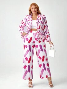Dé Johnea Bianca Calça de Terno com Estampa de Pincelada para Mulheres Plus Size, para Outono/Inverno, Feriado, Festival - Multicolorido - Visão 3
