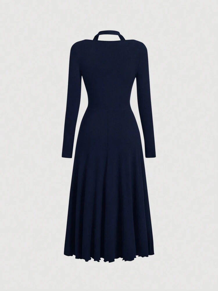 Women's Plain Color Pleated Halter Neck Dress