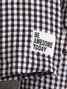 SHEIN Young Boy Plaid Jacket & Pants Set With Letter Patch - Black and White - View 5