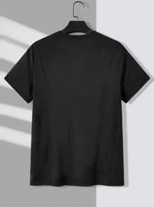 Manfinity VCAY 男士圓領短袖t恤和阔腿褲針織休閒套裝2件組 - 黑色 - 查看 8