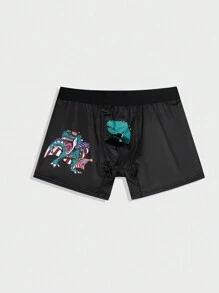 Men'S Cartoon Dinosaur Printed Boxer Briefs - Black - View 3