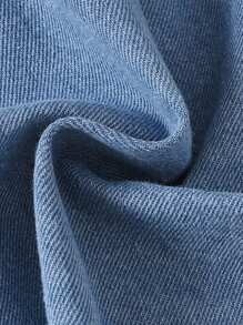 SHEIN Vintaside Kids 寶貝女孩可愛荷葉袖配帶丹寧裙 - 淺色水洗藍 - 查看 3