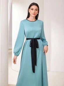 Seusyu Abito da donna in stile arabo con maniche lunghe a lanterna - Blu verde acqua - Visualizzare 4
