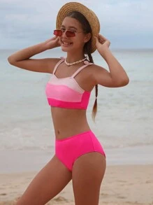 Bộ bikini khối màu dành cho cô gái tuổi teen có nơ trang trí bãi biển mùa hè - Nhiều màu - Xem 4