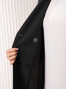 Modelyn Women's Solid Color Double Breasted Belted Trench Coat - Black - View 8