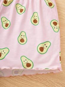 SHEIN 少女針織鳄梨花紋背心與寬鬆短褲家居套裝 - 彩色 - 查看 5