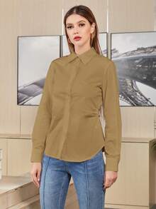 Mulvari Curved Hem Long Sleeve Shirt - Khaki - View 3