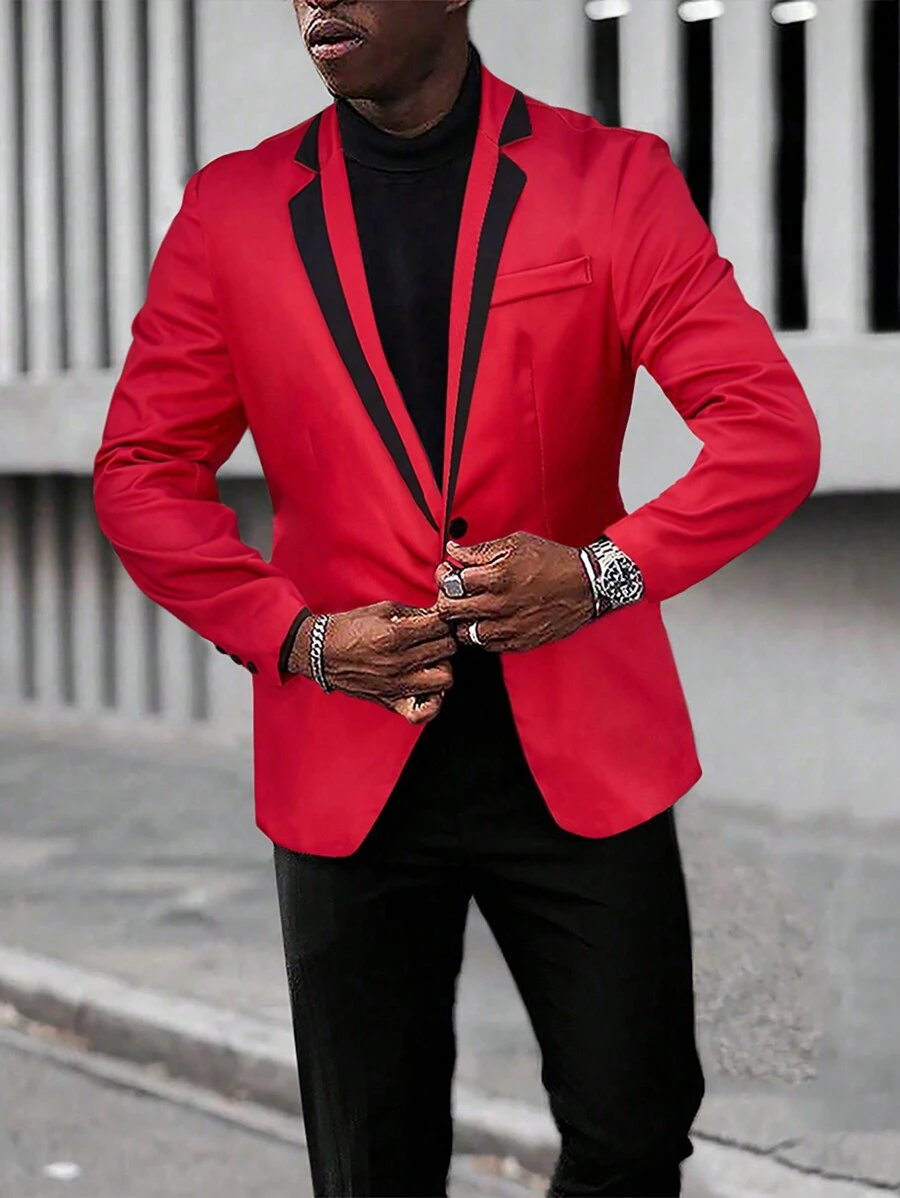 Manfinity AFTRDRK 男士格紋翻領西裝外套 - 紅色 - 查看 1