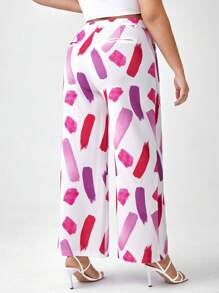 Dé Johnea Bianca Calça de Terno com Estampa de Pincelada para Mulheres Plus Size, para Outono/Inverno, Feriado, Festival - Multicolorido - Visão 2