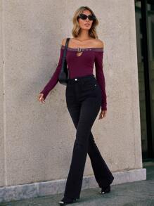 Aveloria Off-Shoulder Long Sleeve T-Shirt - Redwood - View 6