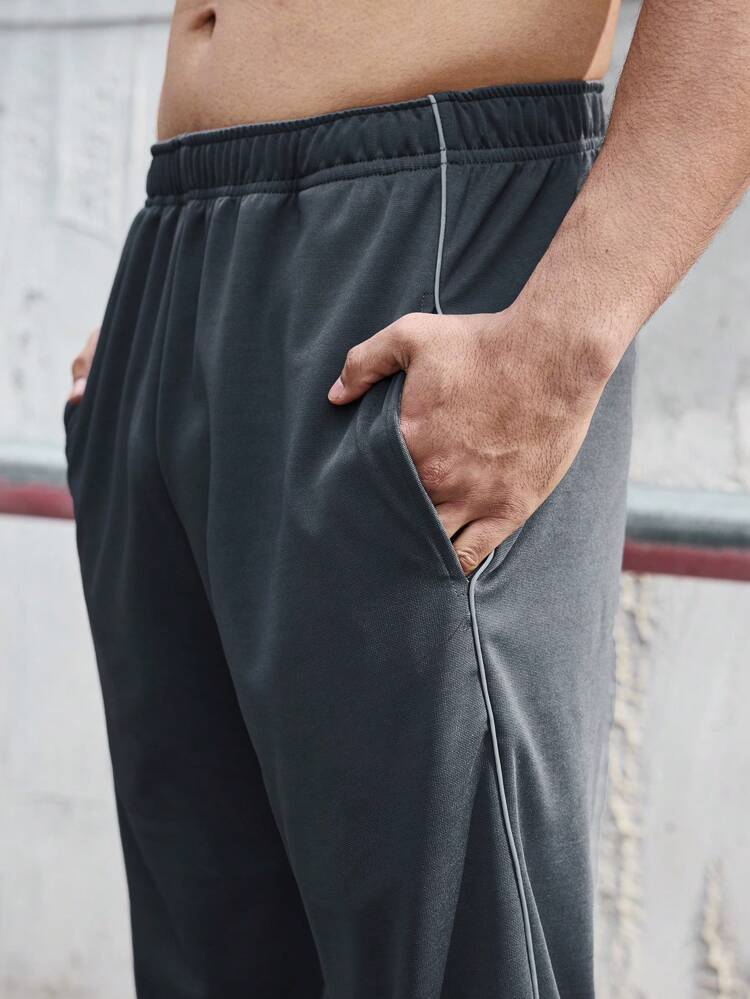 Men's Solid Color Elastic Waist Jogger Pants With Slanted Pockets Sweat Pants