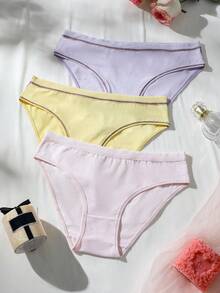 SHEIN 3 Piezas De Calzoncillos Triangulares De Encaje Con Borde Para Mujer - Multicolor - Ver 1