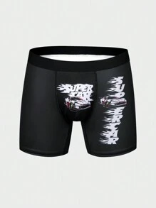 Men'S Square Cut Boxer Briefs With Car And Letter Print - Black - View 1