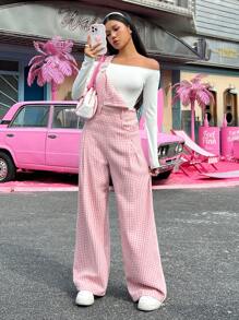 Muchica 女性犬齒紋羊毛連身褲 - 粉色 - 查看 3