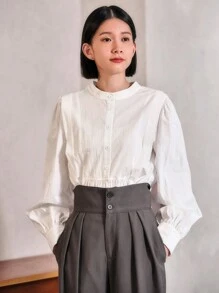 FRIFUL 女款純色長袖襯衫 - 白色 - 查看 5