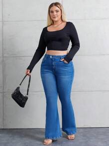 RueChic Women's Plus Size Bell Bottom Jeans - Dark Wash - View 4