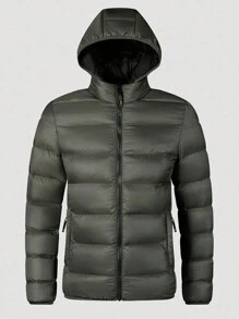 Manfinity Homme Áo khoác nam rộng rãi có mũ trùm đầu có đệm - xanh quân đội - Xem 1