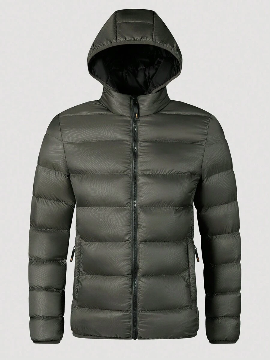 Manfinity Homme Áo khoác nam rộng rãi có mũ trùm đầu có đệm - xanh quân đội - Xem 1