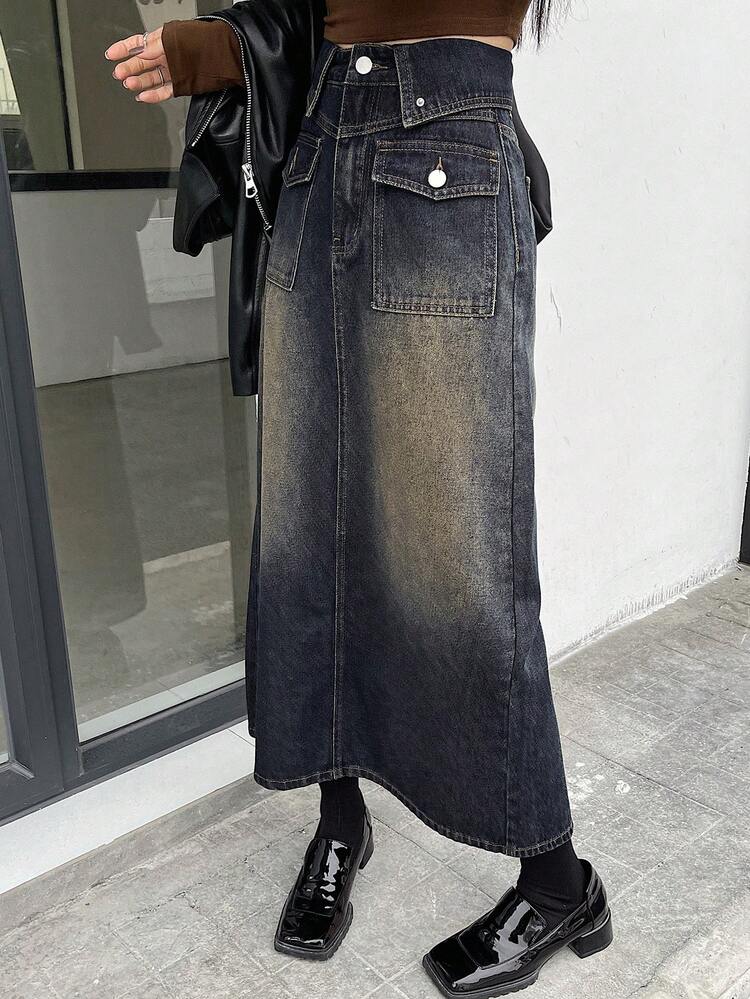 Women's Back Slit Denim Skirt