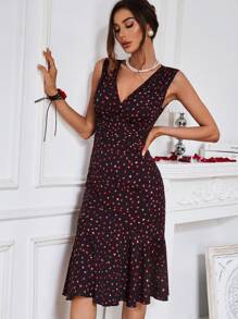 SHEIN Clasi 女性無袖愛心印花裙 - 黑色 - 查看 6