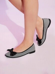 Women's Flat Shoes - Black and White - View 2