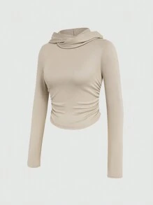 SHEIN 女士連帽長袖t卹 - 卡其色 - 查看 4