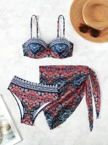 SHEIN Swim Bộ bikini in hoa đi biển mùa hè cho nữ - Nhiều màu - Xem 1