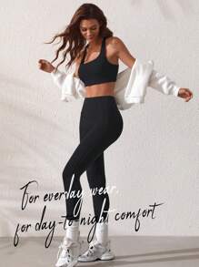 Lifespree Women's Solid Color Slim Fit Sportswear Set - Black - View 4