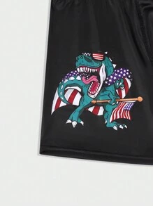 Men'S Cartoon Dinosaur Printed Boxer Briefs - Black - View 4