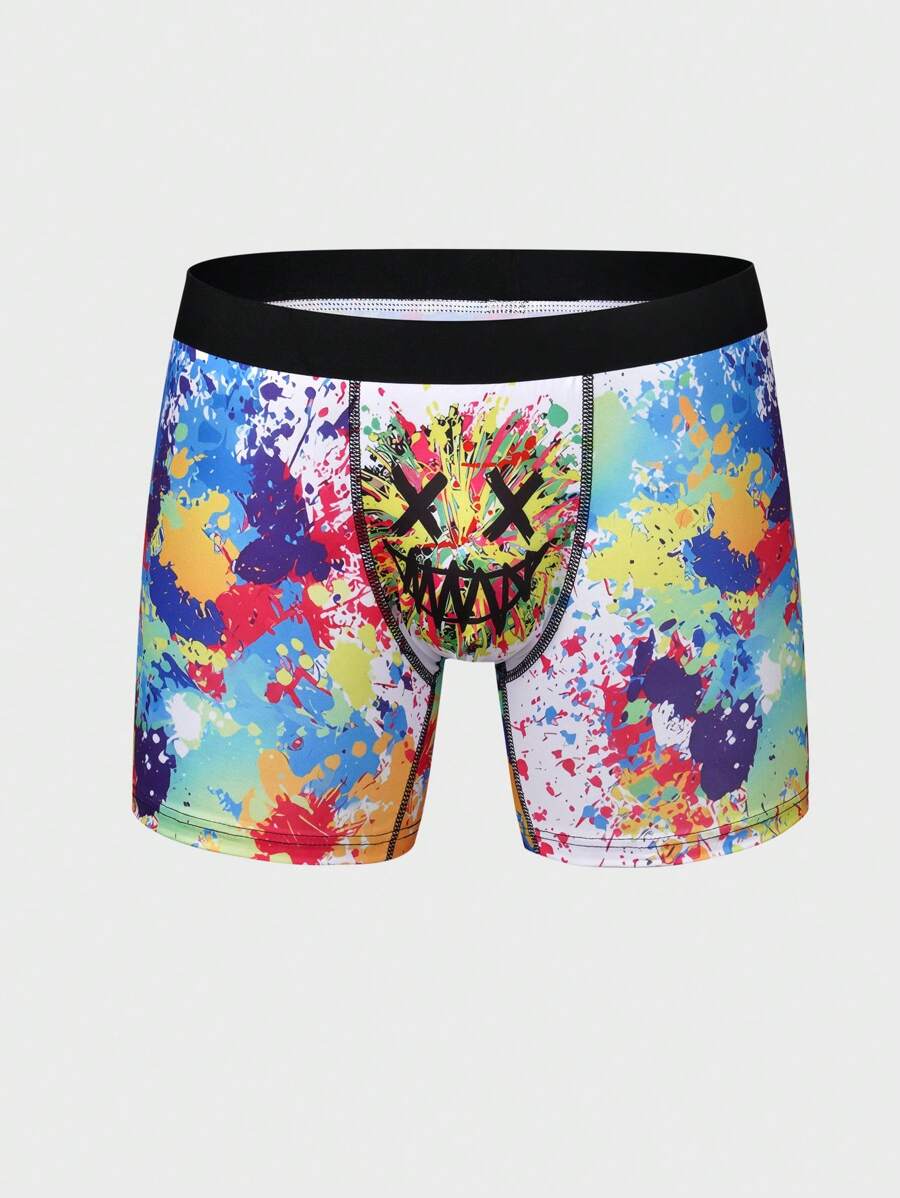 Men'S Ink Splash Cartoon Print Boxer Shorts - Multicolor - View 1