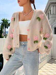 SHEIN Qutie Women's Fun Floral Cardigan - Multicolor - View 3