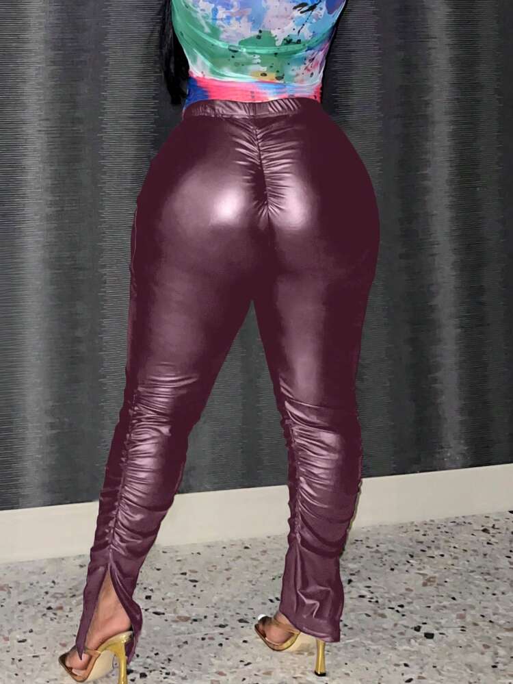 Plus Size Women'S Elastic Waist Pleated Long Pants