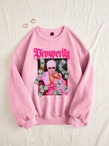 Slaydiva Women's Printed Round Neck Thermal Lined Sweatshirt - Baby Pink - View 3