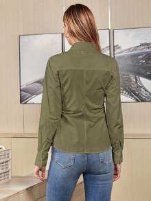 Mulvari 女性通勤長袖襯衫 - 軍綠色 - 查看 2