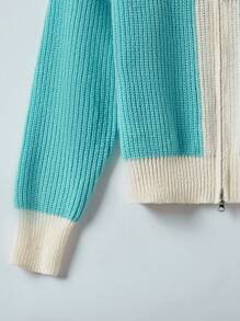 Flirla Women's Contrast Color Zipper Cardigan With Open Front