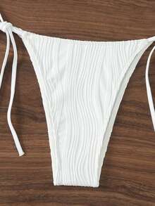 SHEIN Swim Bộ đồ bơi họa tiết màu trơn, Bộ bikini Bandeau Bộ đồ tắm Trang phục đi biển Kỳ nghỉ hè - trắng - Xem 6