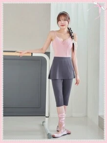 SHEINNeu Balletcore蝴蝶結短裙分裂打底褲 - 灰色 - 查看 1