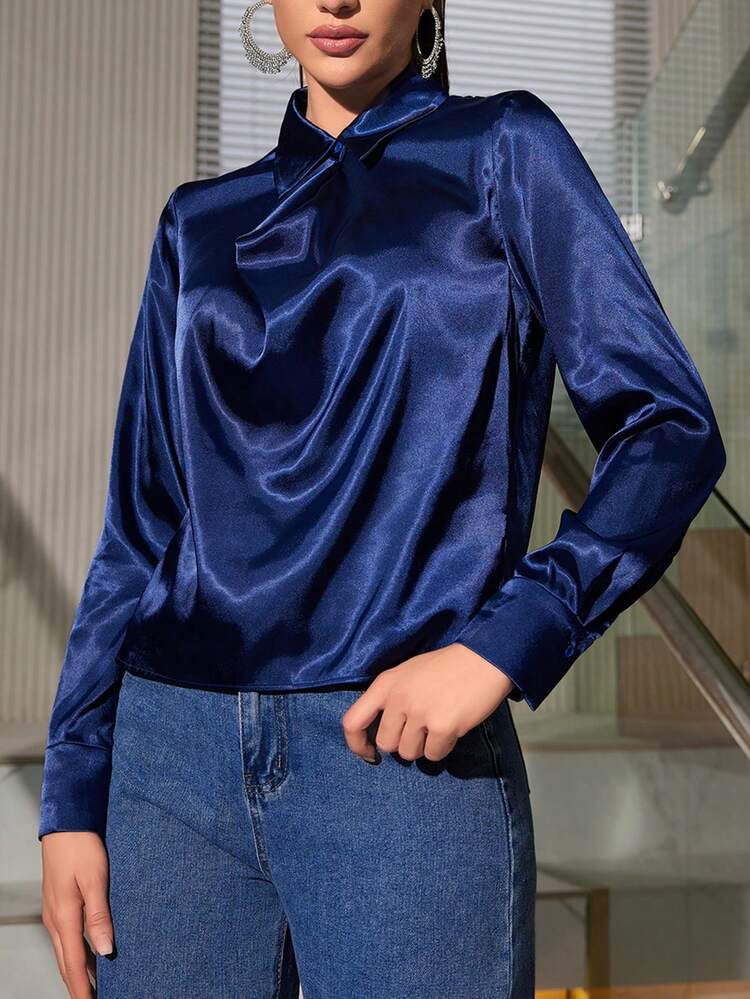 Solid Color Long Sleeve Shirt Fall Cloth For Women