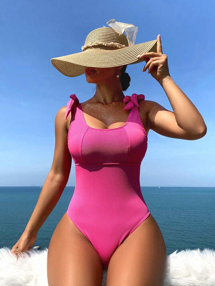 Ladies' One-Piece Swimsuit With Shoulder Strap Ties Carnival Summer