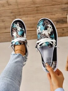 Women's Print Canvas Slip-On Running And Casual Shoes With Breathable Design - Multicolor - View 1