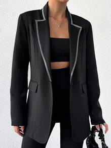 EURMUSE Women'S Single-Breasted Long Sleeve Blazer - Black - View 1